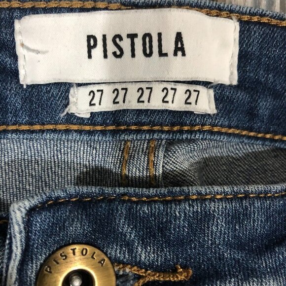 PISTOLA Stretch Mid Rise Skinny Distressed Jeans Raw Frayed Hem Women's Size 27 - Picture 6 of 10